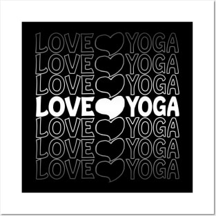 Love Yoga Heart Repeat Text White Posters and Art